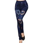  low ji-ROSY 10 минут длина Denim способ стрейч леггинсы брюки леггинсы женский обтягивающий темно-синий ( цветочный принт, Free Size)
