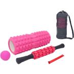 フォームローラー ヨガ ポール 筋膜 リリース ストレッチ スティック マッサージ エクササイズ トレーニング 5点セット( レッド)