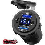 バイク USB電源 充電器 QC3.0 デュアル 2ポート デジタル LED 電圧計 12V 24V 車