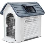 犬小屋 ペットハウス プラスチック ドッグハウス 屋内 屋外 小型犬 中型犬 大型犬 天窓付き ドア付き 防雨 換気( グレー,  L)