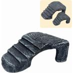 亀 カメ 爬虫類 シェルター アクアリウム 陸地 水槽 隠れ家 浮島 階段 (グレー,  大)