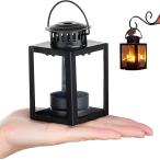 キャンドルランタン ミニランタン キャンドルホルダー 耐熱ガラス (ブラック)