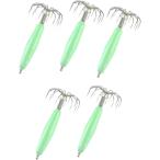 イカ フック メタル スッテ 夜光 釣り 針 セット 仕掛け ヤエン エギ 餌 浮き ヤリ スルメ(蛍光色, 中型5本セット)