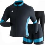 ラッシュガード メンズUVカット機能 長袖 フルジップ 水着対応 紫外線対策(3点セットWGRG03（グリーンXブラック）,  XL)