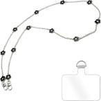 スマホショルダー チェーンストラップ 花柄 斜めがけ 首掛け 肩掛け 携帯ストラップ スマホストラップ シルバーチェーン (ブラック)