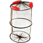 びく すかり 活かし網 折りたたみ式 3段構造 小型 コンパクト メッシュネット (ブラウン,  直径30cm 高50cm 網目3mm)