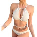  Cross ремешок бикини женский топ на бретелях ребра материалы грудь выше эффект прекрасный . промежуток купальный костюм комплект взрослый симпатичный море ( белый, M)