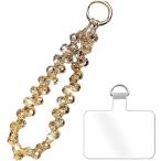 スマホストラップ 手首 キラキラ輝くビーズストラップ ハンドストラップ 携帯 かわいい おしゃれ カメラ USBメモリ (クリアゴールド)