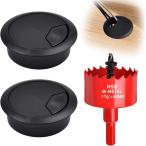 2個セット 半円形 デスクグロメット 2/50MM ケーブルホールカバー 50mmホールソー付き (ブラック,  セット A)