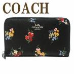 【並行輸入品】コーチ COACH 財布 レディース 長財布 二つ折り財布 ミドル財布 ラウンドファスナー レザー 花柄 ブラック 黒 C0215SVA47
