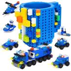 MIMAX Build-on Brick Mug with 180+ Pieces Building Blocks Toys Set for Kids Birthday (Blue-Upgrade)