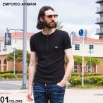 EMPORIO ARMANI (エンポリオ アルマーニ) ヘンリーネック リブ ロゴパッチ 半袖 Tシャツ EAU1120144R503