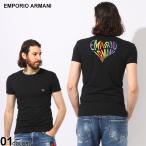 ショッピング半袖トップス プリント ロゴ EMPORIO ARMANI (エンポリオ アルマーニ) レインボーロゴ バックプリント クルーネック 半袖 Tシャツ EAU1110354R513