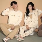 ショッピングペア カップル ペアカップルペアパジャマ長袖男女2着セット秋冬リボンクマ可愛いルームウェア結婚祝い