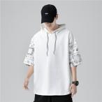tシャツu首ゆったり半袖パーカーメンズブランドフード付きシンプルカジュアル大きい吸汗速乾韓国高校生