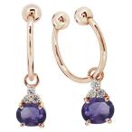 イヤリング揺れるアメジストノンホールピアス10kピンクイエローイヤーカフ1...