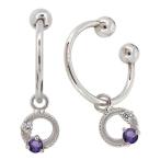 イヤーカフレディース可愛いプラチナアメジストイヤリング揺れるイヤークリップ両耳