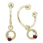 揺れるイヤリングおしゃれ月星フープピアス18kノンホールルビーイヤーカフシンプル