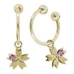 フープイヤリングk18ノンホールピアス桜の花さくらモチーフピンクトルマリン...