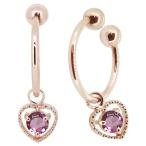 フープイヤリングハート10kイヤーカフ揺れるレディースピンクトルマリンピン...