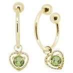 ハートイヤリングk18ノンホールピアス揺れる8月誕生石ペリドットイヤーカフ両耳用