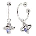 星宇宙イヤリング揺れるフープノンホールピアスタンザナイト12月誕生石プラチ...