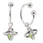 星宇宙イヤリング揺れるフープノンホールピアスペリドット8月誕生石プラチナレ...