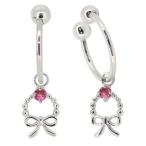 ノンホールピアスフープ揺れるりぼんイヤリングピンクトルマリン10月誕生石プ...