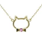 ピンクトルマリン猫ネックレスねこペンダントキャットフェイスK10