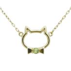 ペリドット猫ネックレスねこペンダントキャットフェイスK10
