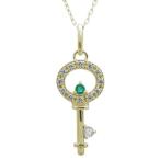 エメラルドペンダント10金鍵キーモチーフネックレスレディース
