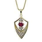 ネックレスメンズシールド盾ルビーペンダント10金
