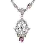 ピンクトルマリンネックレスメンズプラチナ10月誕生石ペンダントcrownク...