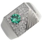エメラルドリングメンズリングゴージャス18金パヴェ