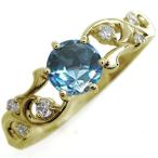 ブルートパーズ指輪唐草アラベスクリング大粒K18リング