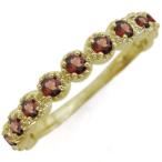 ガーネットリングハーフエタニティーリング18金指輪ミル打ち