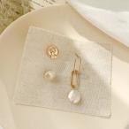 レトロデザインアシメピアス　レディース ピアス アクセサリー ゴールド コイン パール セット 揺れる