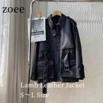 ラムレザー ジャケット コート レディース ショート 本革 羊革 ベルト付き 秋/冬 アウター ブラック S/M/L l1b56