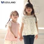 ガールズ Tシャツ 半袖 花柄 フリル レイヤード風 重ね着風 ギャザー チュニック 切り替え 女の子 キッズ ベビー チャーム付 UZULAND