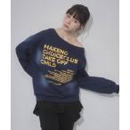 トレーナー スウェット オフショルプリントスウェットトップス レディース