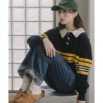 ニット セーター マルチボーダー ポロ襟 ニット レディース