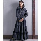 「GEVS.」 シャツワンピース 3L ブラック レディース