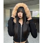 ショッピングスタッズ パーカー ラウンドスタッズクロップドファーパーカー レディース メンズ