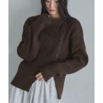 ショッピングエピ ニット セーター 「ハンドウォッシャブル」アシンメトリーカラーサイドスリットボタンニット レディース