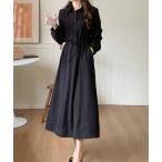 ワンピース コーデュロイウエストベルトシャツ衿ワンピース
