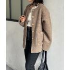 ショッピングボタン ジャケット ノーカラージャケット GOLDボタンノーカラーボアジャケット レディース