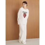 パジャマ ルームウェア メランジロゴ刺繍ロングパンツ レディース