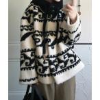 コート アウター ノルディック柄ボアジャケット レディース