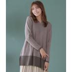 ショッピングチュニック ニット セーター メランジ配色フーディーニットチュニック レディース