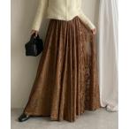 スカート ベロアフロッキーロング丈ジャガードチュールフレアスカート